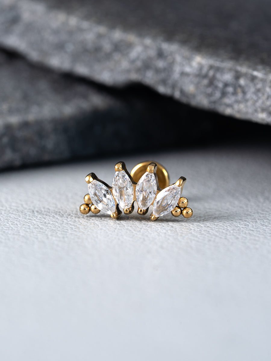 Threadless 4 Stones Bead Marquise Cluster