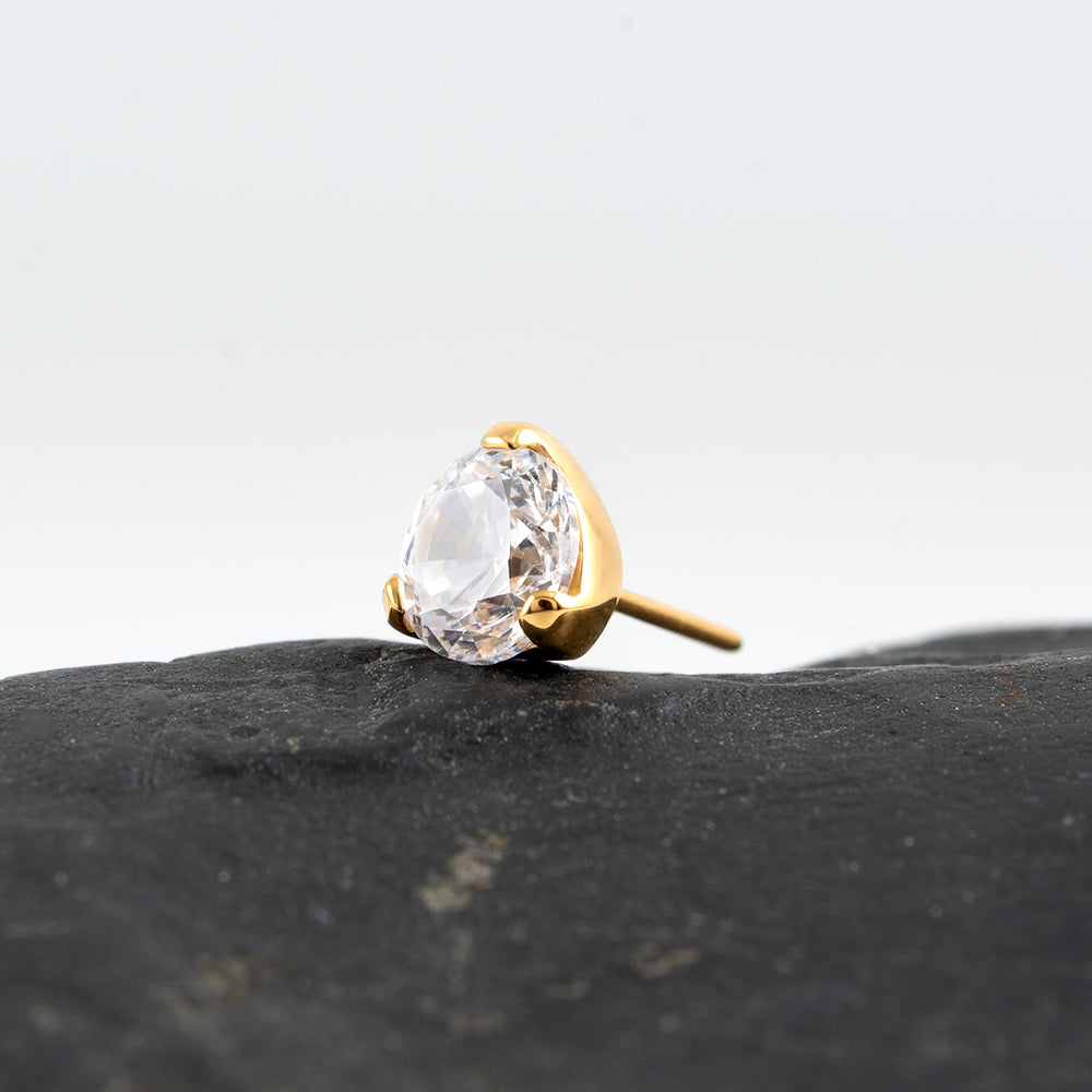 Threadless three prong set crystal top PVD Gold