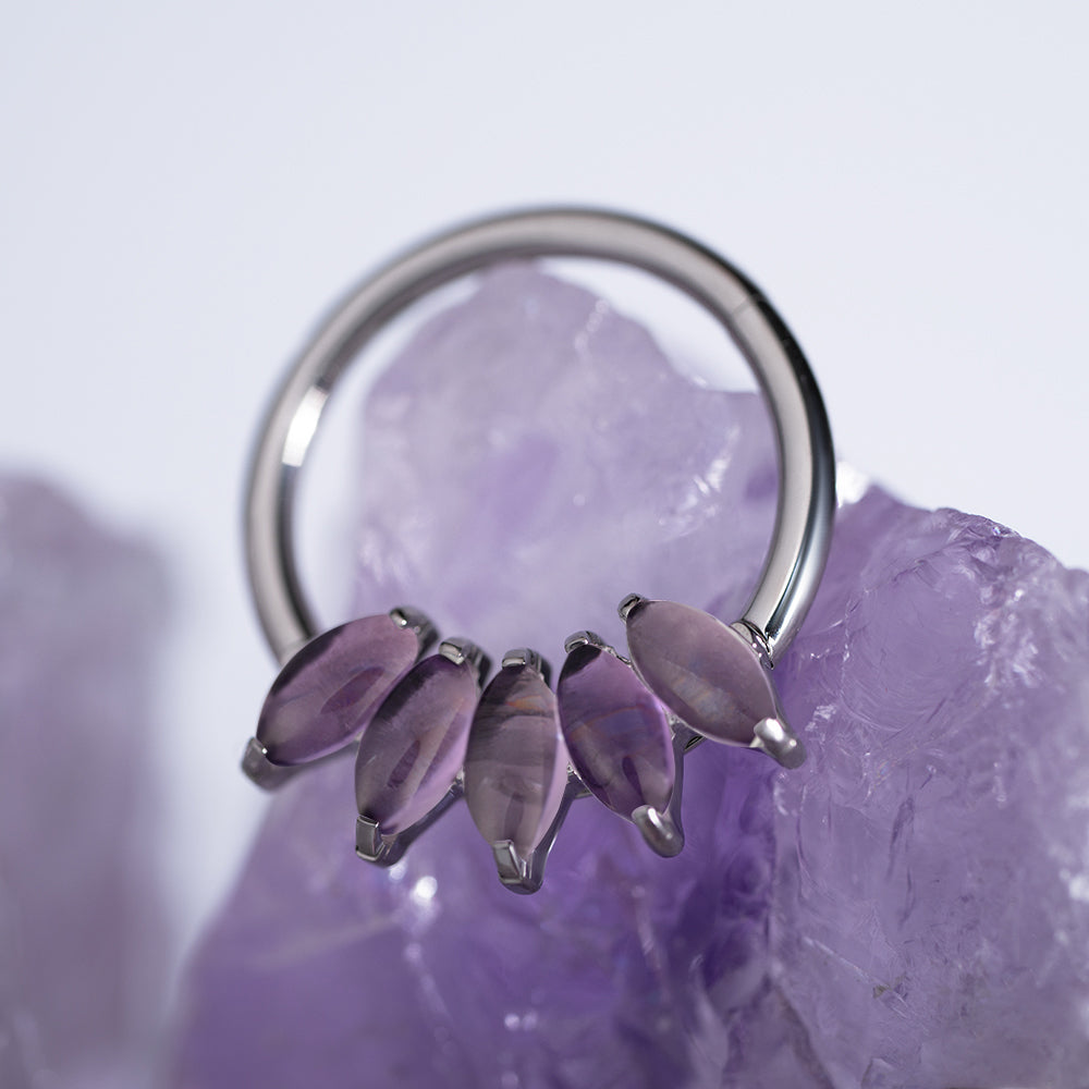 5 Stones Iris Amethyst Hinged Segment Ring 1.2 (16 G)