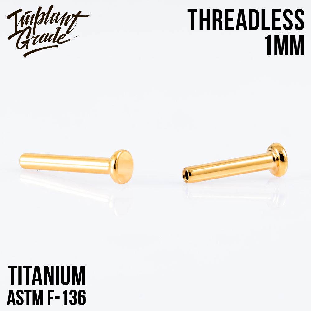 Threadless Gold labret post mini 1 (18 G) base 2.5 mm