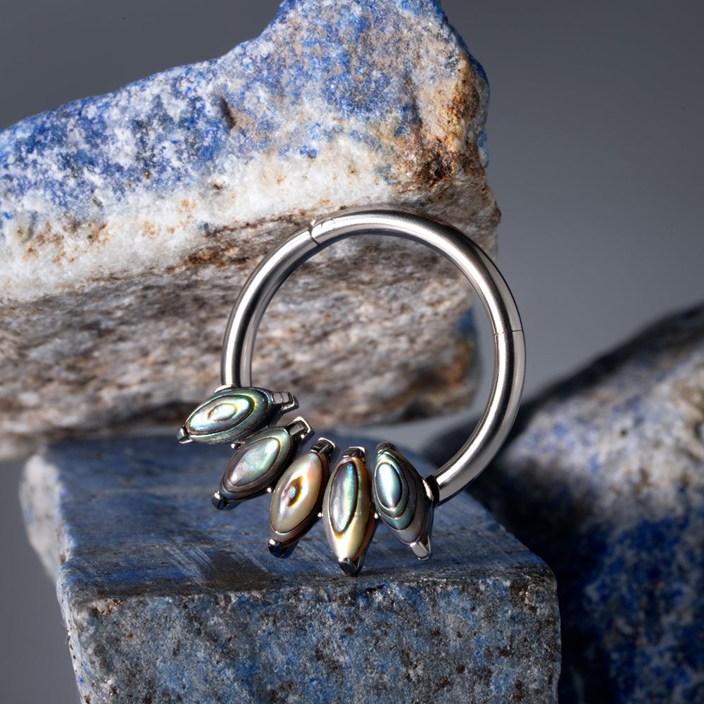 5 Stones Iris Abalone Shell Hinged Segment Ring 1.2 (16 G)