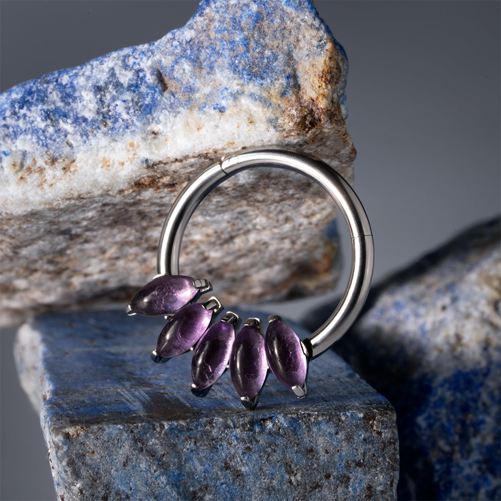 5 Stones Iris Amethyst Hinged Segment Ring 1.2 (16 G)