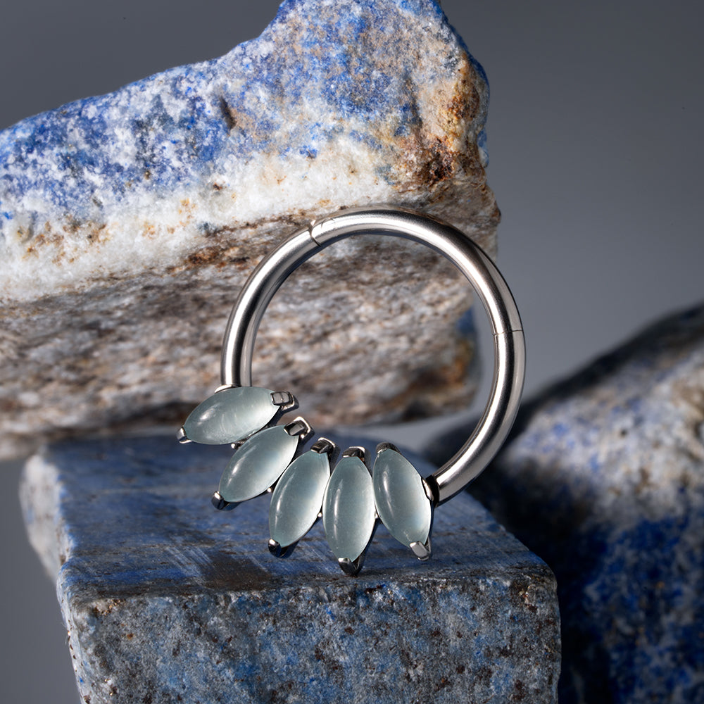 5 Stones Iris Moonstone Hinged Segment Ring 1.2 (16 G)