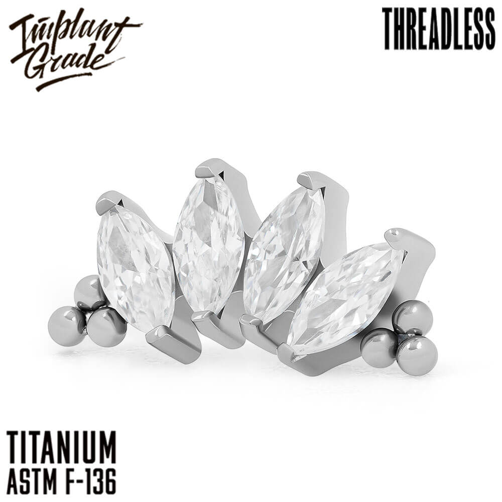 Threadless 4 Stones Bead Marquise Cluster