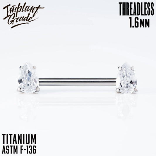 Threadless Crystal Drop Nipple Bar 1.6 (14 G)