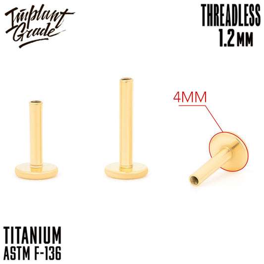 Threadless Gold labret post 1.2 (16 G) base 4 mm