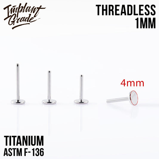 Threadless labret post 1 (18 G) base 4 mm