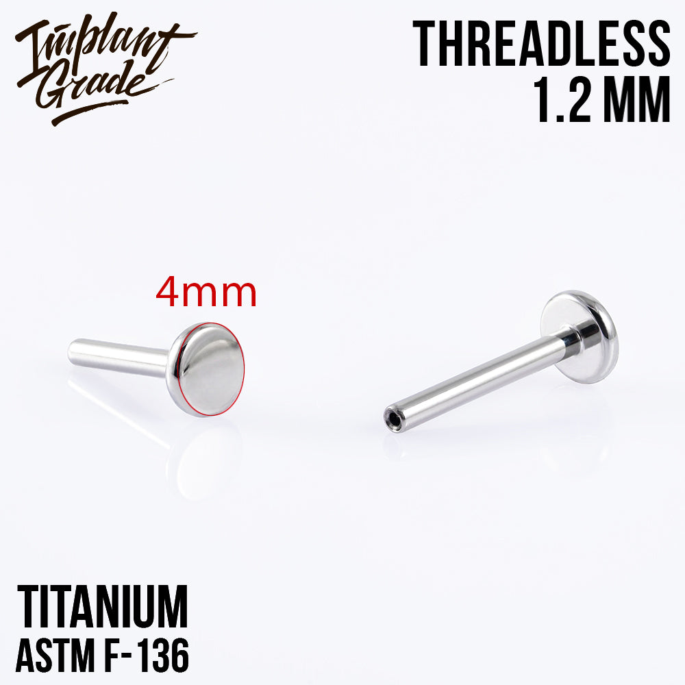 Threadless labret post 1.2 (16 G) base 4 mm
