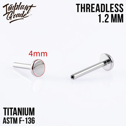 Threadless labret post 1.2 (16 G) base 4 mm
