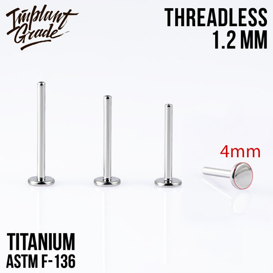 Threadless labret post 1.2 (16 G) base 4 mm