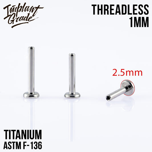 Threadless labret post mini 1 (18 G) base 2.5 mm