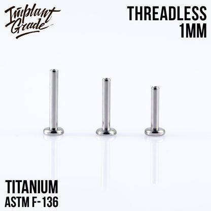 Threadless labret post mini 1 (18 G) base 2.5 mm