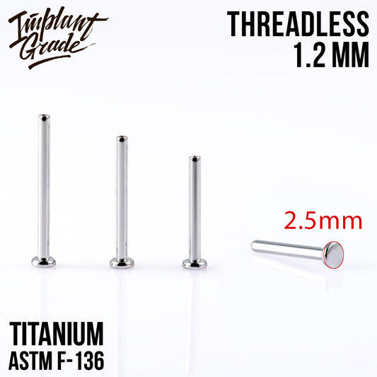 Threadless labret post mini 1.2 (16 G) base 2.5 mm