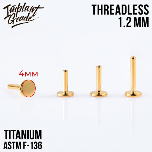 Threadless Gold labret post 1.2 (16 G) base 4 mm