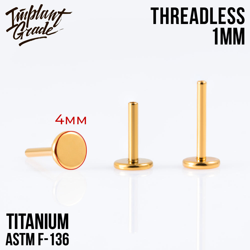Threadless Gold labret post 1 (18 G) base 4 mm