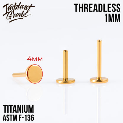 Threadless Gold labret post 1 (18 G) base 4 mm