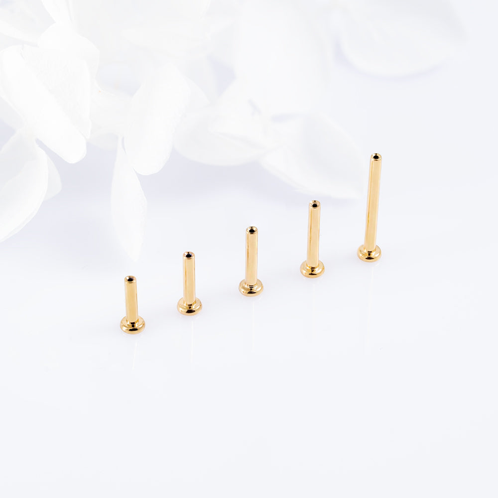 GOLD Threadless labret post mini 1.2 (16 G) base 2.5 mm