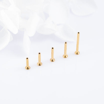 GOLD Threadless labret post mini 1.2 (16 G) base 2.5 mm