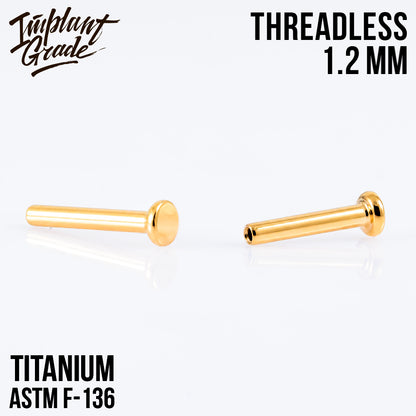 GOLD Threadless labret post mini 1.2 (16 G) base 2.5 mm