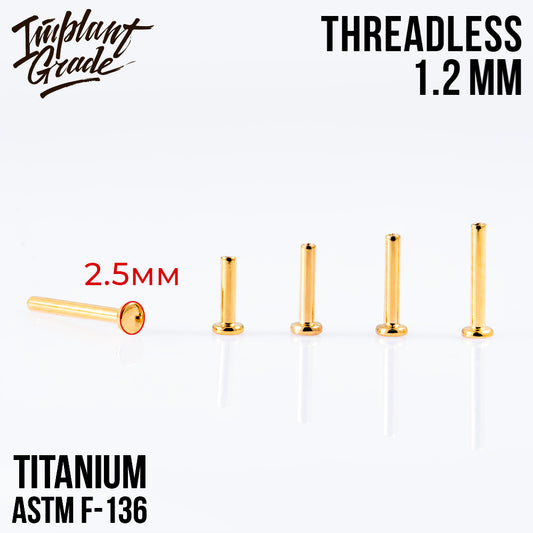 GOLD Threadless labret post mini 1.2 (16 G) base 2.5 mm