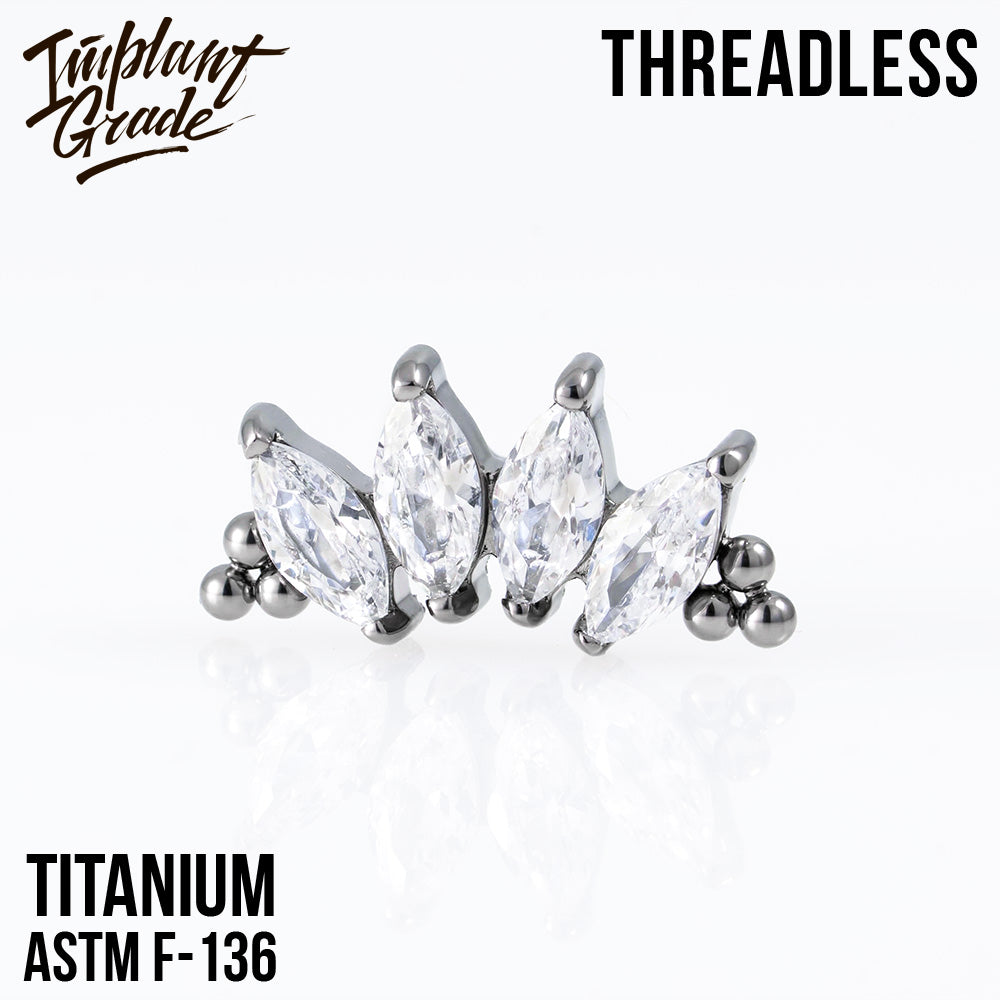 Threadless 4 Stones Bead Marquise Cluster