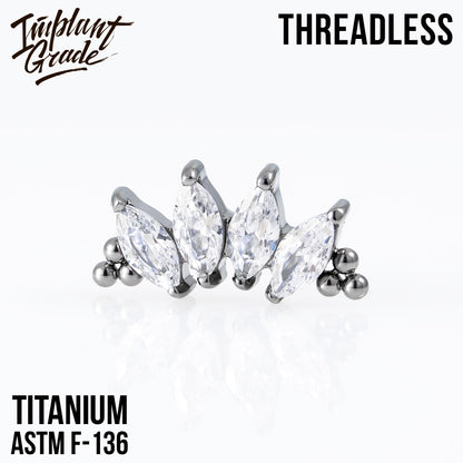 Threadless 4 Stones Bead Marquise Cluster