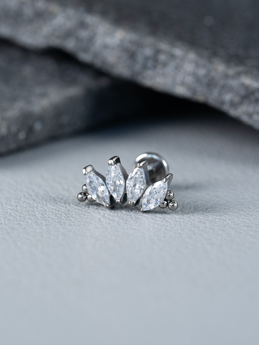 Threadless 4 Stones Bead Marquise Cluster