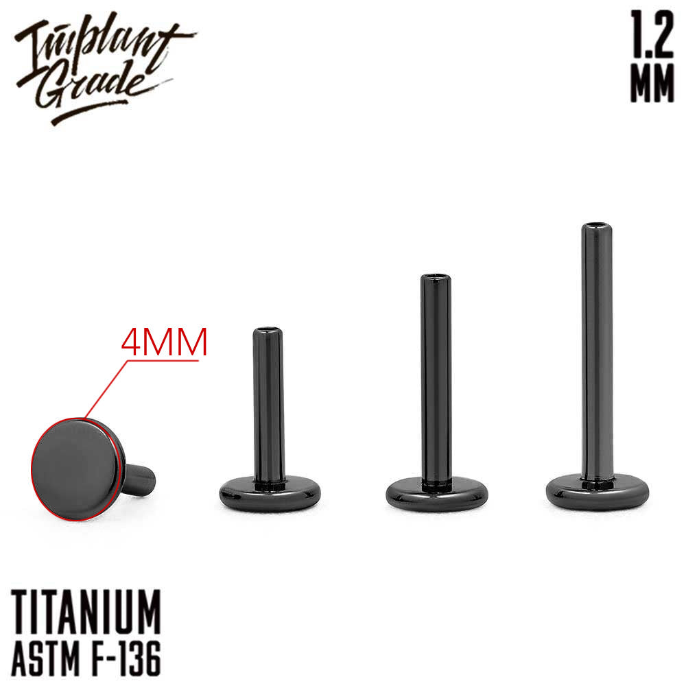 Black labret post 1.2 (16 G) base 4 mm