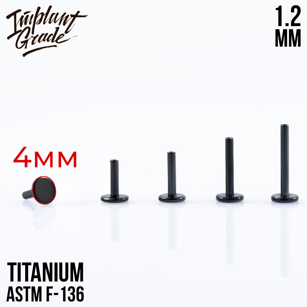 Black labret post 1.2 (16 G) base 4 mm