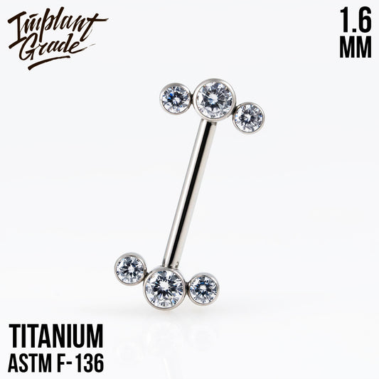 Threadless 3 Stones Nipple Bar 1.6 (14 G)