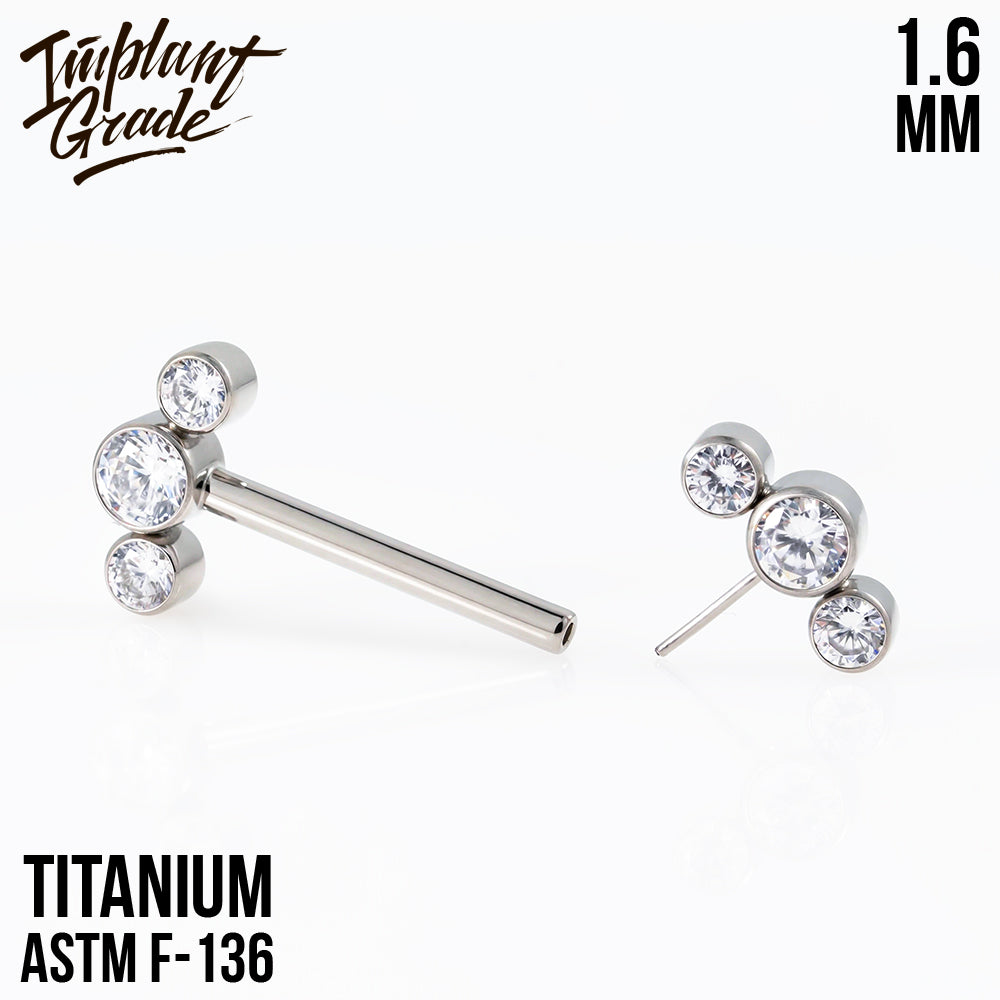 Threadless 3 Stones Nipple Bar 1.6 (14 G)