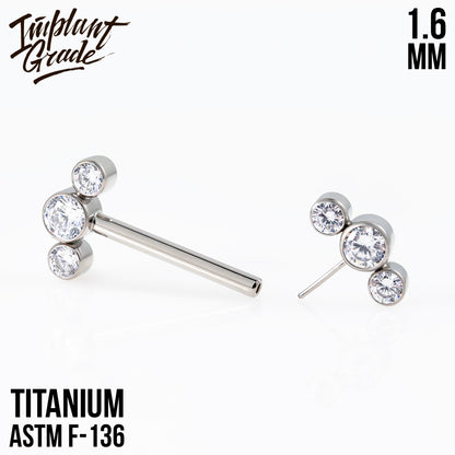 Threadless 3 Stones Nipple Bar 1.6 (14 G)
