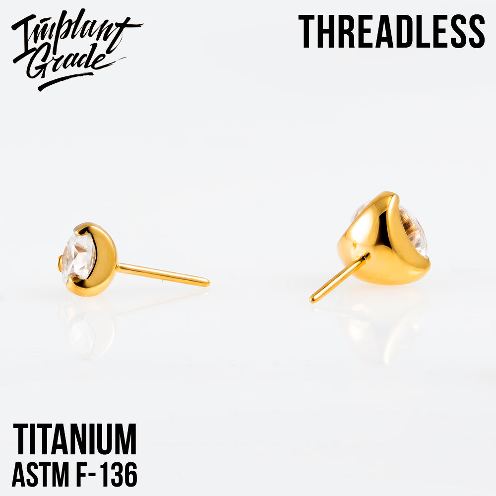 Threadless three prong set crystal top PVD Gold