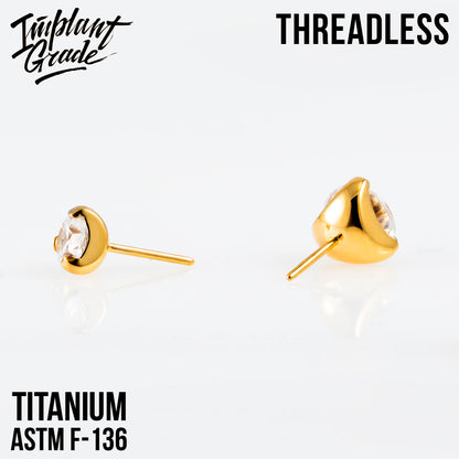 Threadless three prong set crystal top PVD Gold