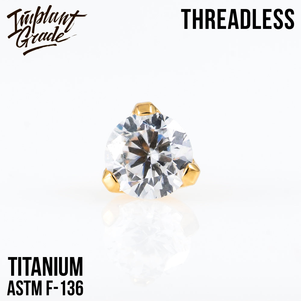 Threadless three prong set crystal top PVD Gold