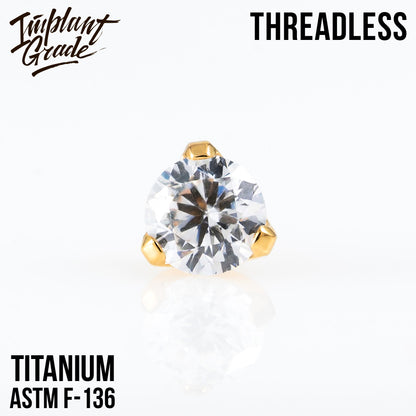Threadless three prong set crystal top PVD Gold