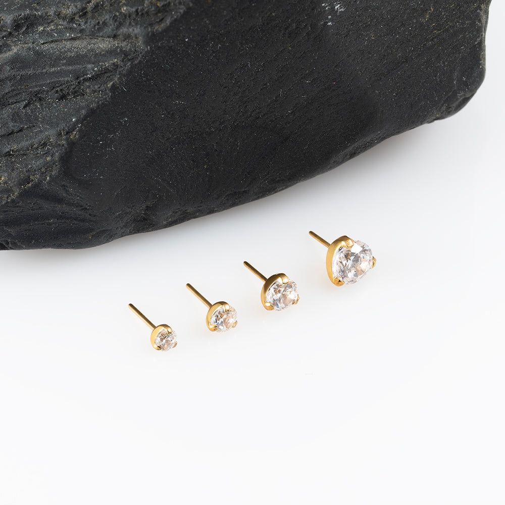 Threadless three prong set crystal top PVD Gold