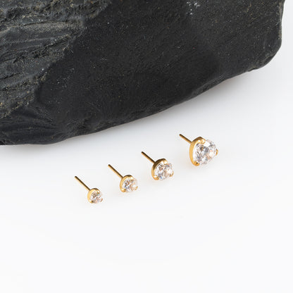 Threadless three prong set crystal top PVD Gold
