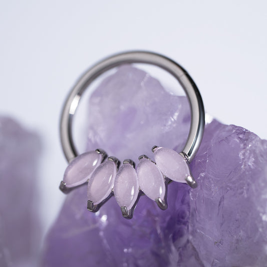 5 Stones Iris Rose Quartz Hinged Segment Ring 1.2 (16 G)