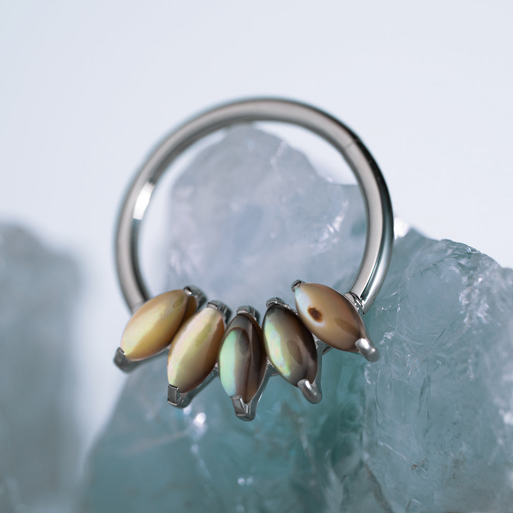 5 Stones Iris Abalone Shell Hinged Segment Ring 1.2 (16 G)
