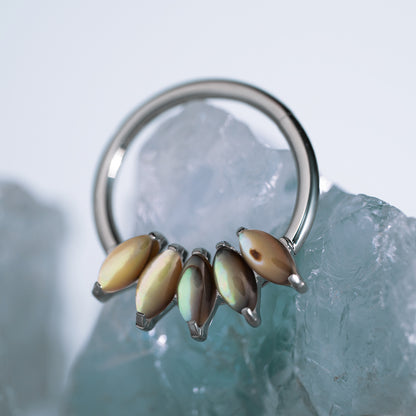 5 Stones Iris Abalone Shell Hinged Segment Ring 1.2 (16 G)