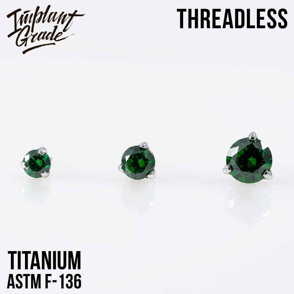 Threadless three prong set Emerald top
