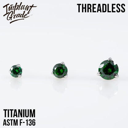 Threadless three prong set Emerald top