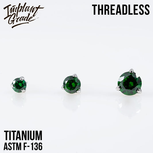 Threadless three prong set Emerald top