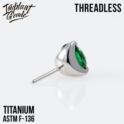 Threadless three prong set Emerald top