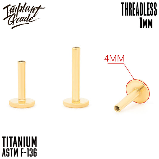 Threadless Gold labret post 1 (18 G) base 4 mm