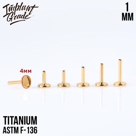 Gold Labret post 1 (18 G) base 4 mm
