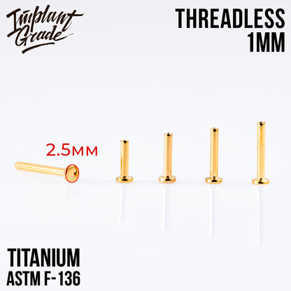 Threadless Gold labret post mini 1 (18 G) base 2.5 mm