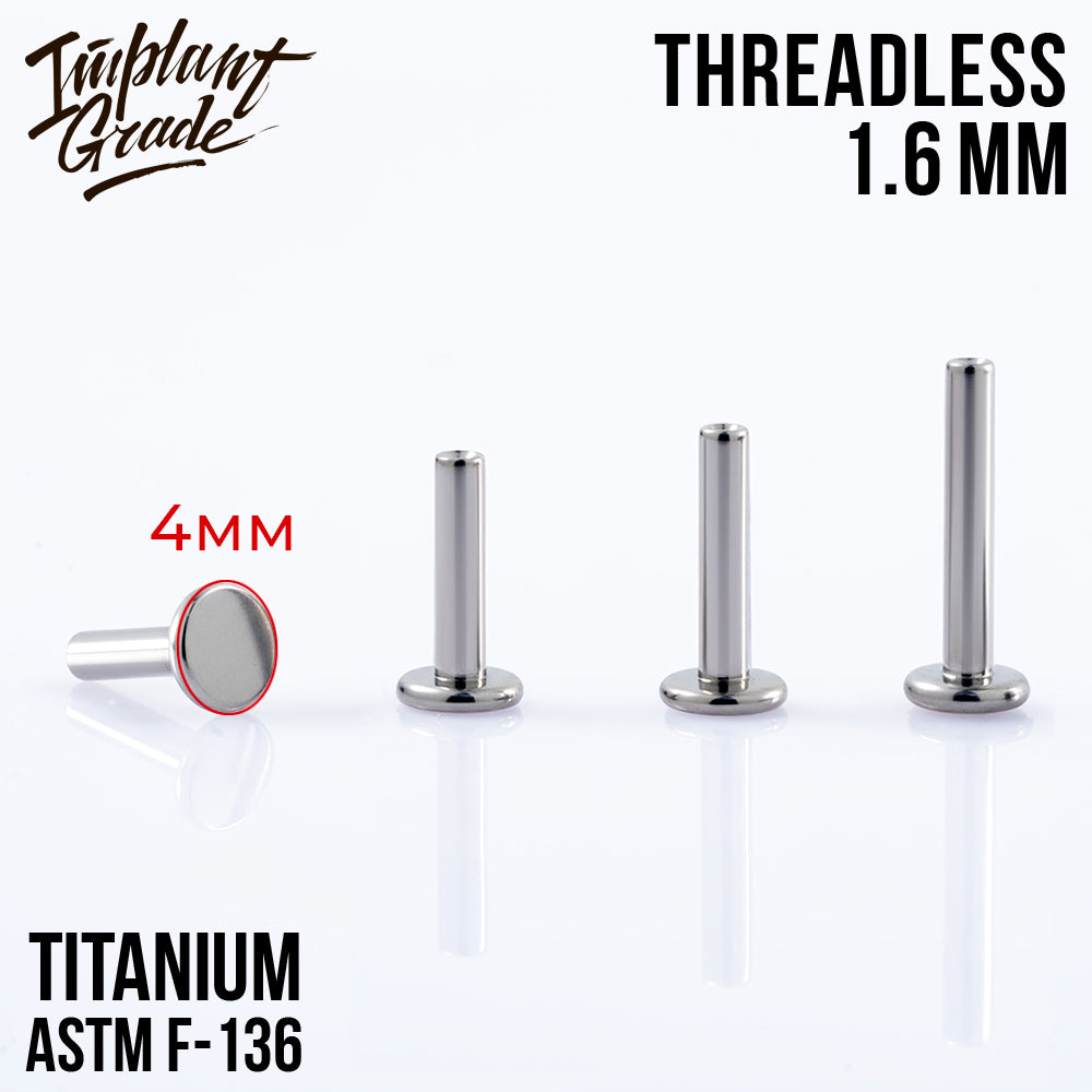 Threadless labret post 1.6 (14 G) base 4 mm