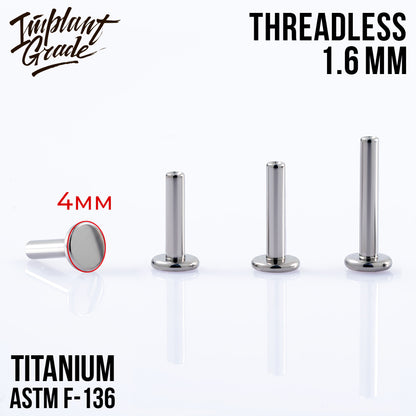 Threadless labret post 1.6 (14 G) base 4 mm